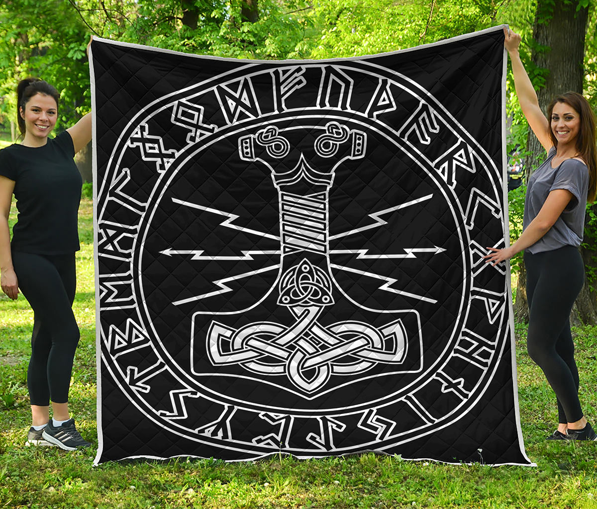 Mjolnir And Younger Futhark Print Quilt