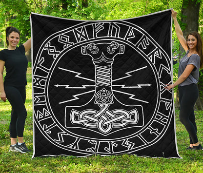Mjolnir And Younger Futhark Print Quilt