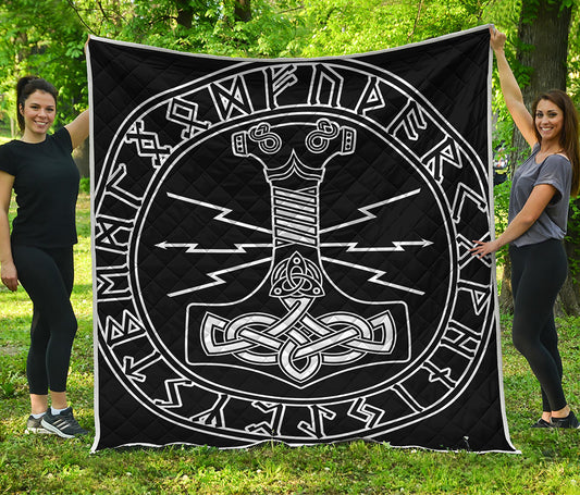 Mjolnir And Younger Futhark Print Quilt