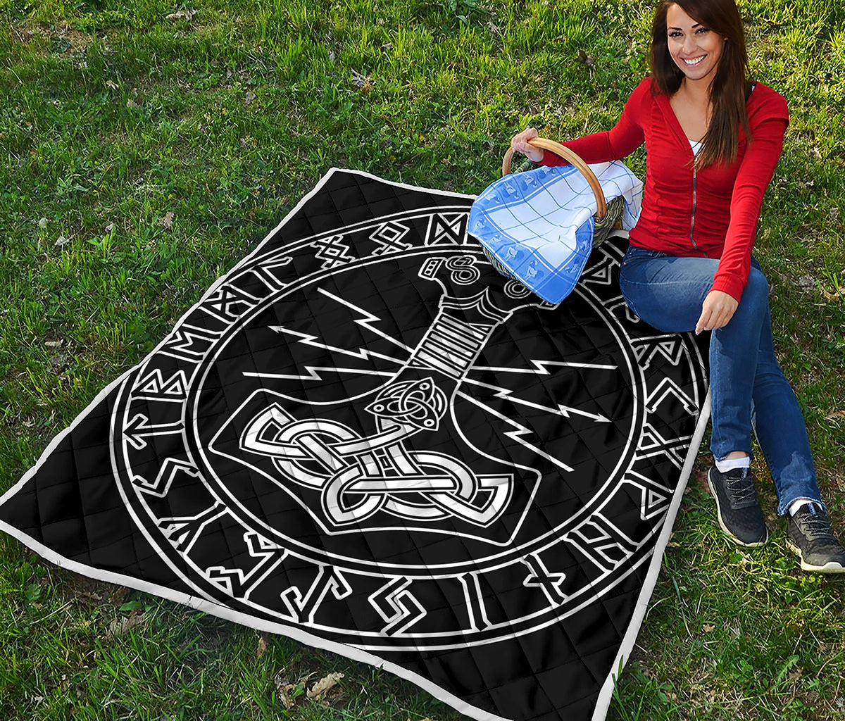 Mjolnir And Younger Futhark Print Quilt