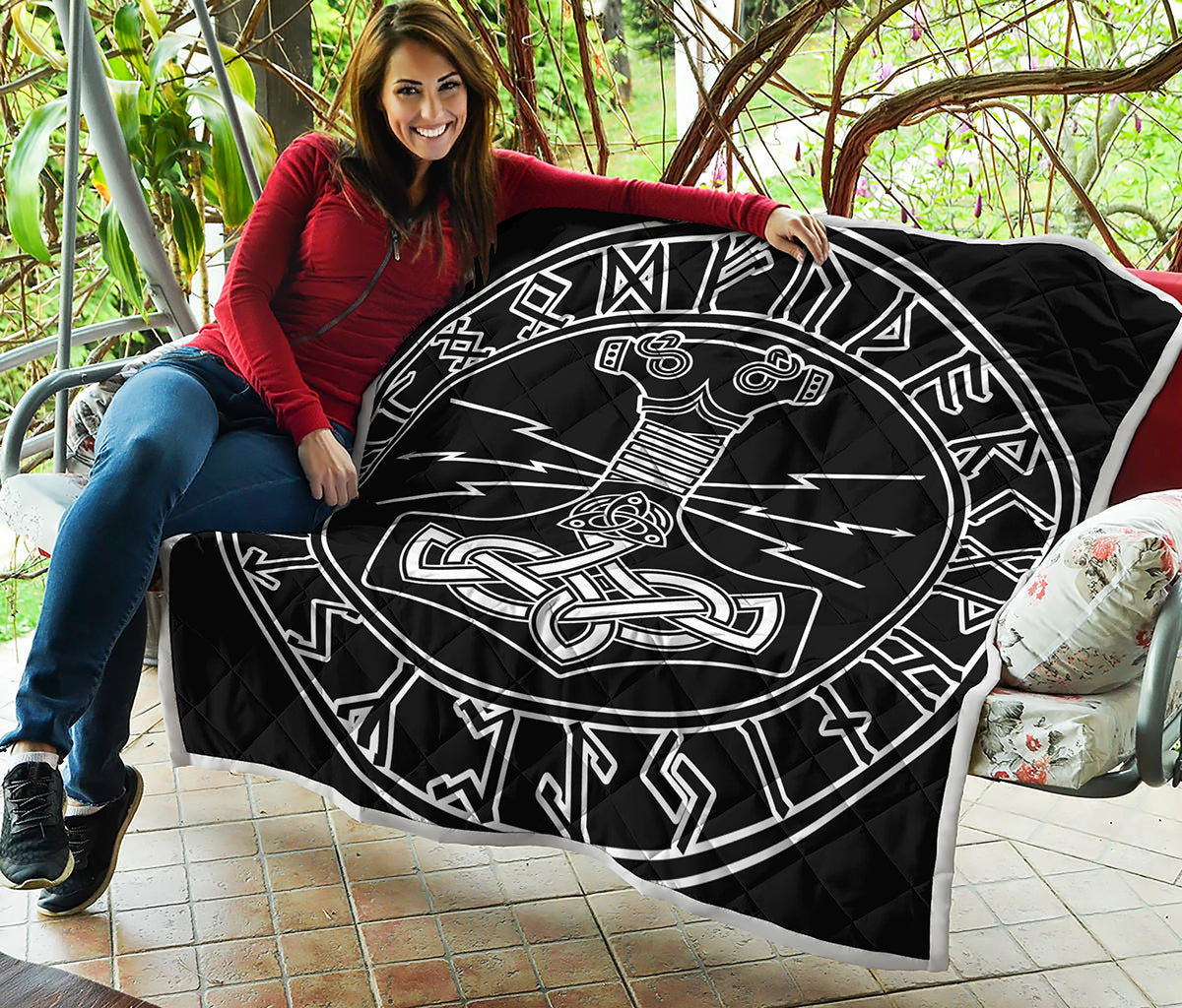 Mjolnir And Younger Futhark Print Quilt