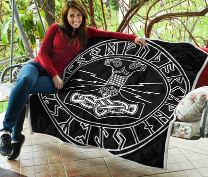 Mjolnir And Younger Futhark Print Quilt