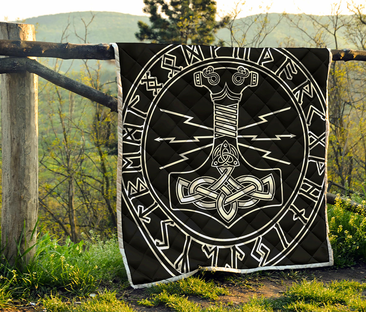 Mjolnir And Younger Futhark Print Quilt