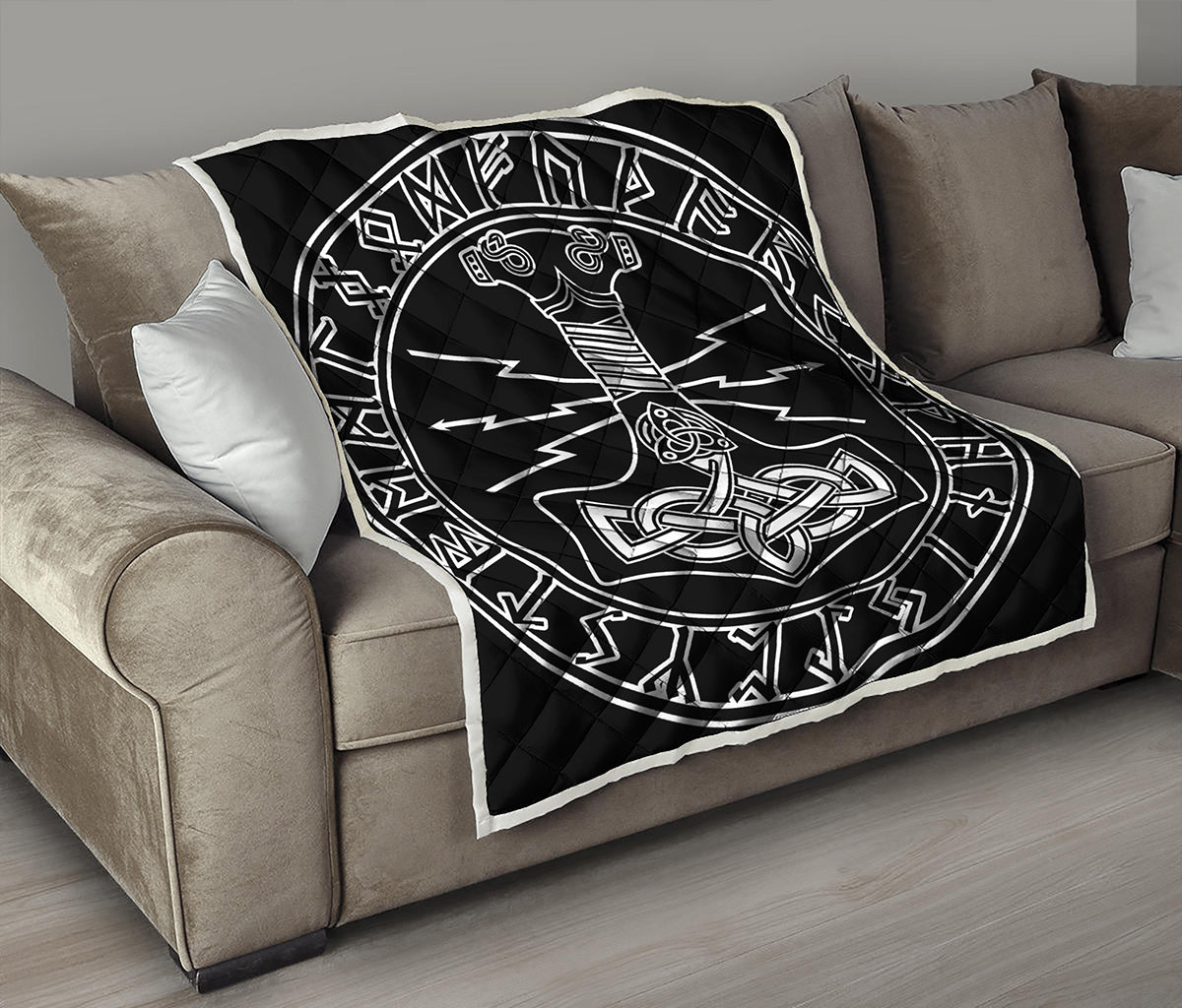 Mjolnir And Younger Futhark Print Quilt
