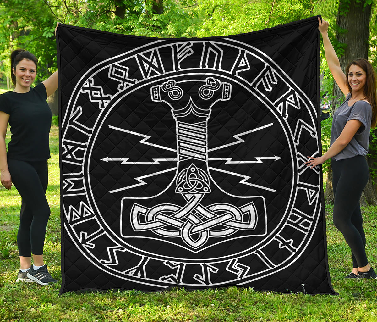 Mjolnir And Younger Futhark Print Quilt
