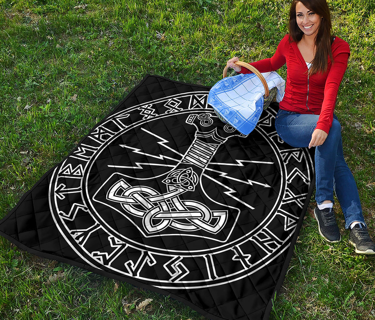 Mjolnir And Younger Futhark Print Quilt
