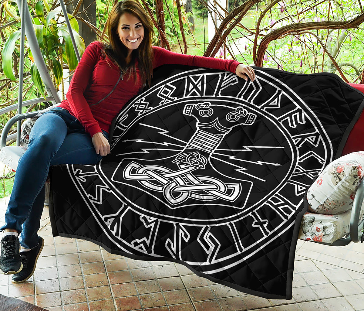Mjolnir And Younger Futhark Print Quilt