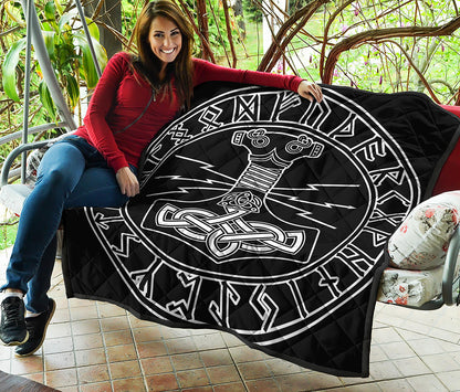 Mjolnir And Younger Futhark Print Quilt