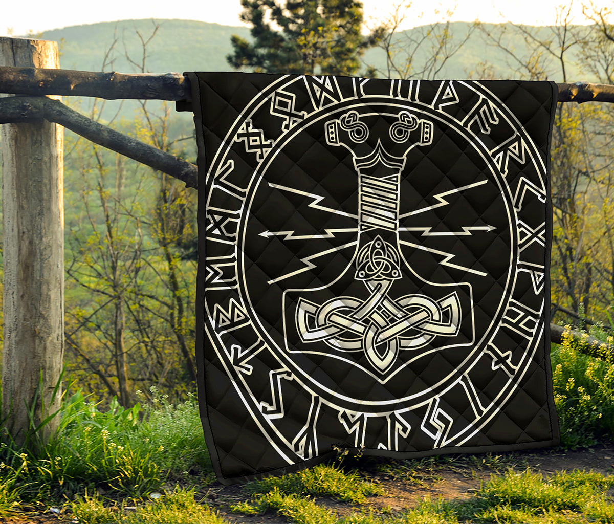 Mjolnir And Younger Futhark Print Quilt