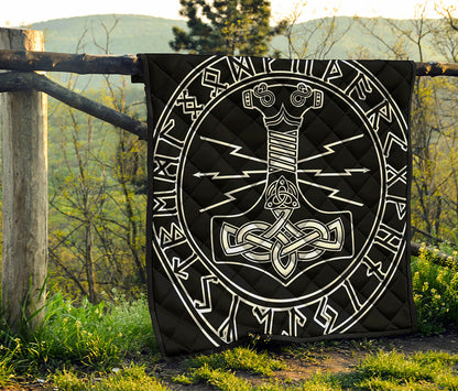 Mjolnir And Younger Futhark Print Quilt