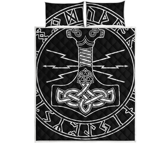 Mjolnir And Younger Futhark Print Quilt Bed Set