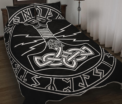 Mjolnir And Younger Futhark Print Quilt Bed Set
