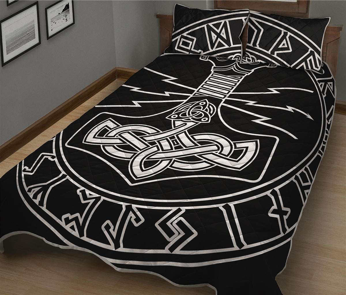 Mjolnir And Younger Futhark Print Quilt Bed Set