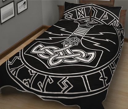 Mjolnir And Younger Futhark Print Quilt Bed Set