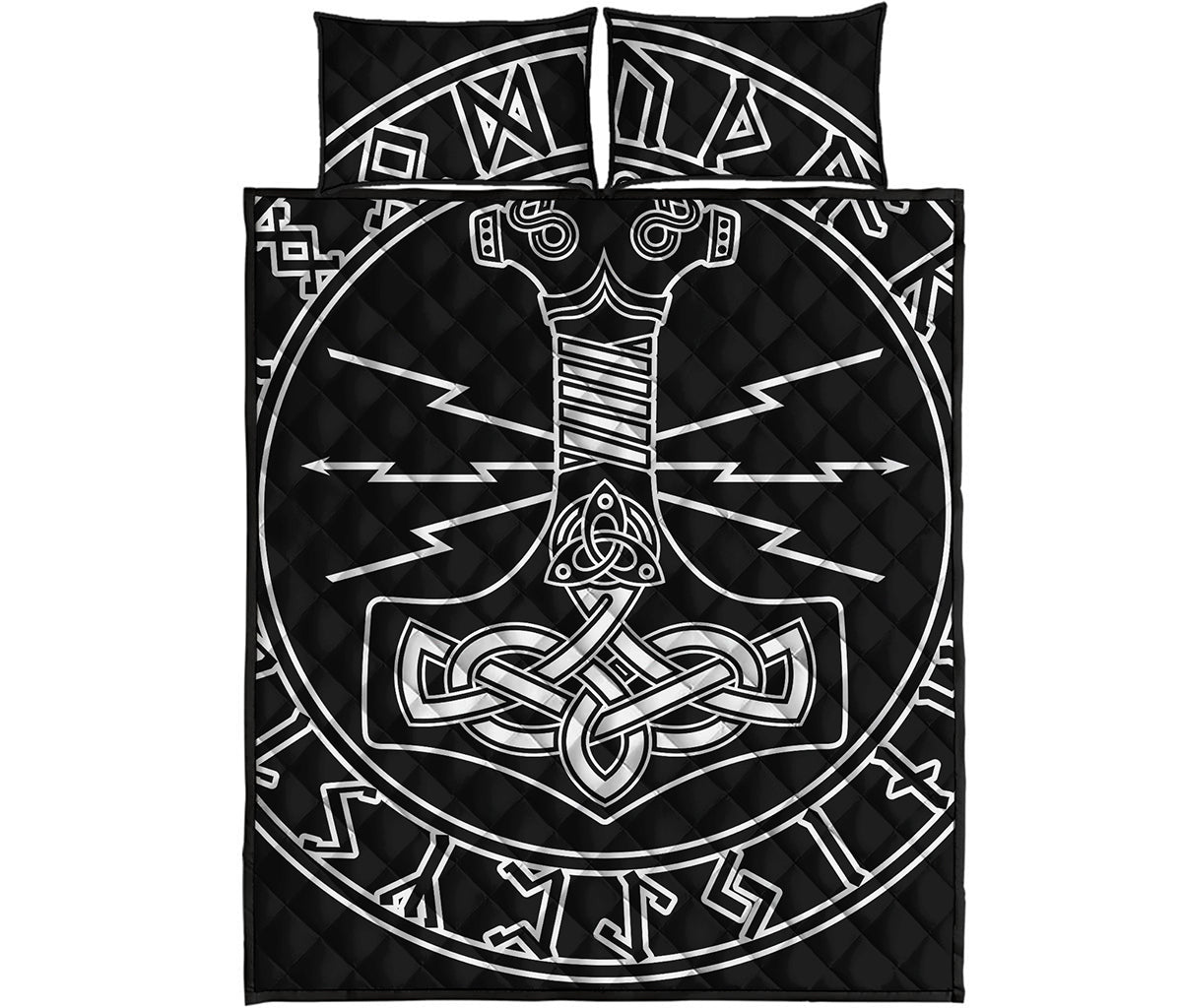 Mjolnir And Younger Futhark Print Quilt Bed Set