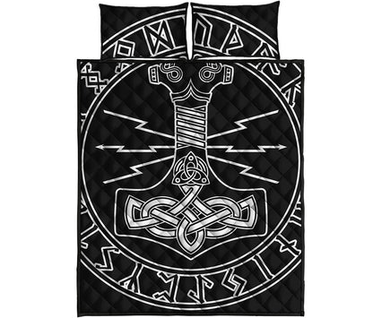 Mjolnir And Younger Futhark Print Quilt Bed Set