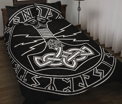 Mjolnir And Younger Futhark Print Quilt Bed Set
