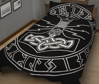 Mjolnir And Younger Futhark Print Quilt Bed Set
