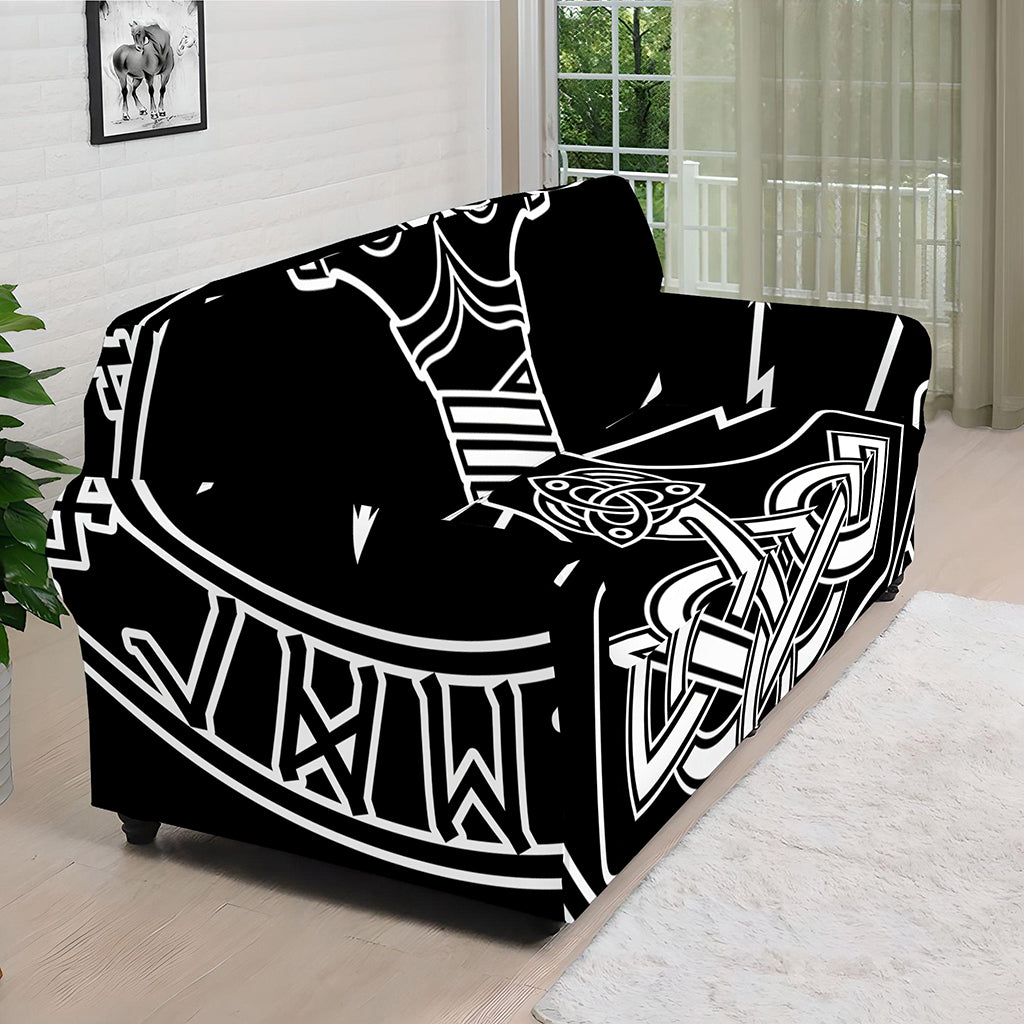 Mjolnir And Younger Futhark Print Sofa Cover