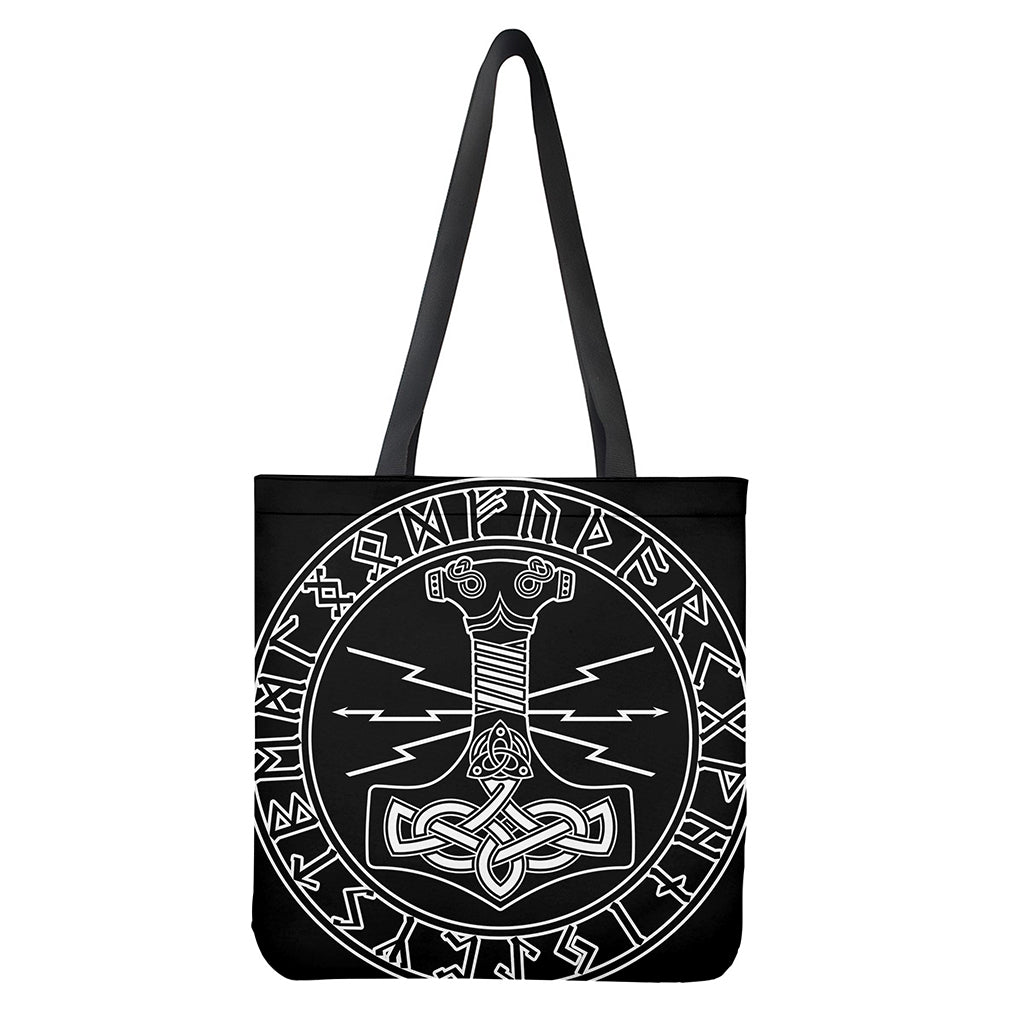 Mjolnir And Younger Futhark Print Tote Bag