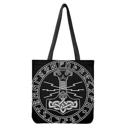 Mjolnir And Younger Futhark Print Tote Bag