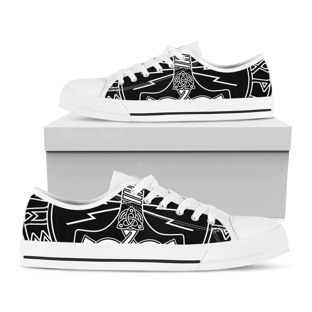Mjolnir And Younger Futhark Print White Low Top Shoes