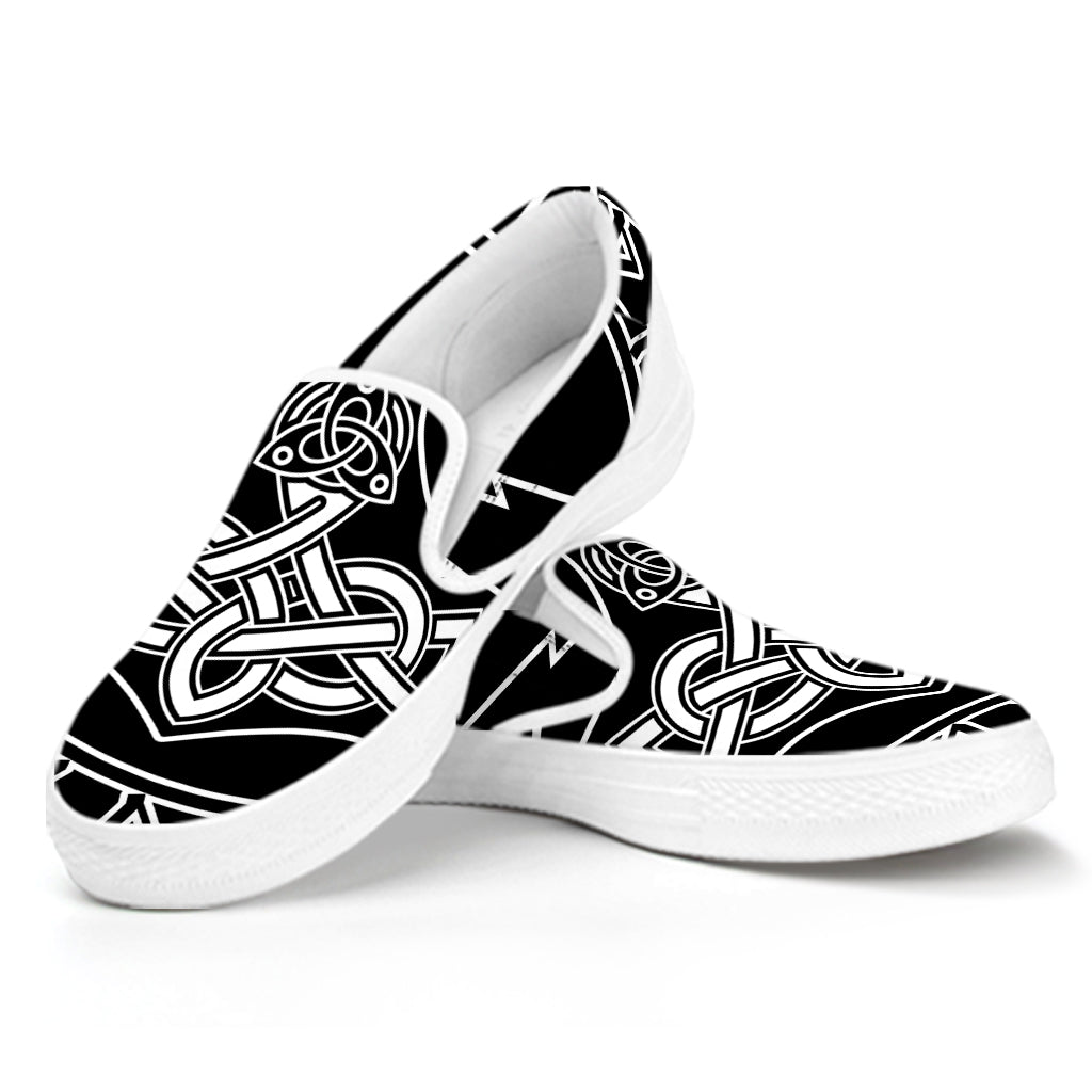 Mjolnir And Younger Futhark Print White Slip On Shoes