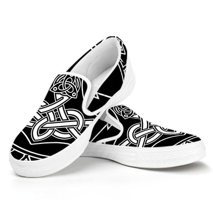 Mjolnir And Younger Futhark Print White Slip On Shoes