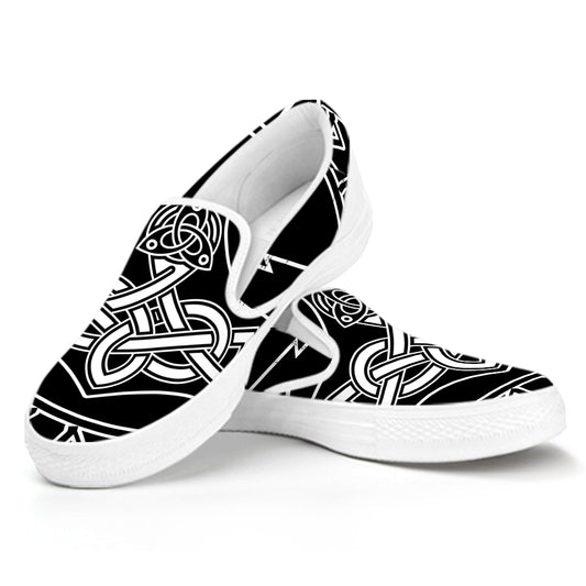 Mjolnir And Younger Futhark Print White Slip On Shoes