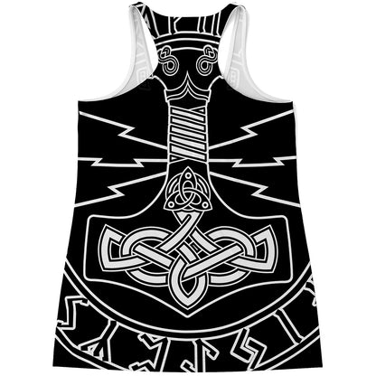 Mjolnir And Younger Futhark Print Women's Racerback Tank Top