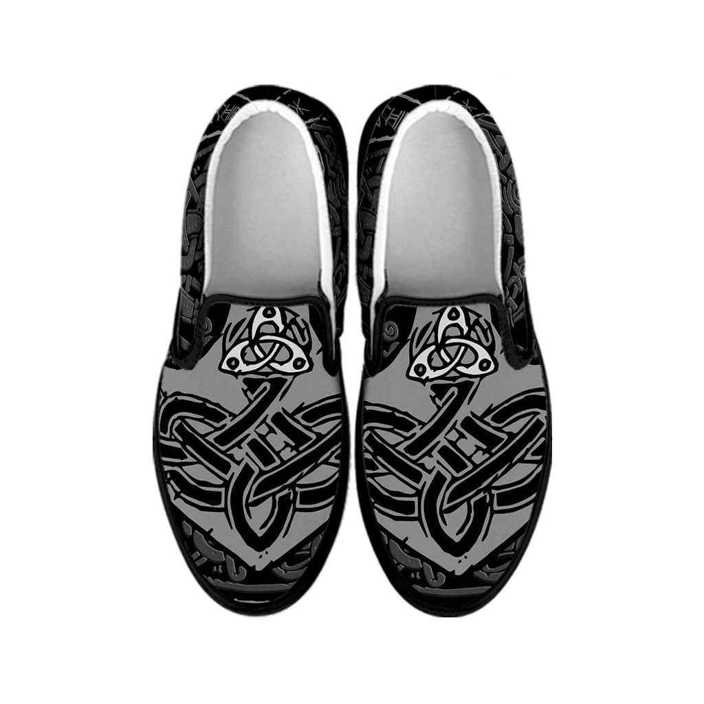 Mjolnir Hammer Of Thor Print Black Slip On Shoes