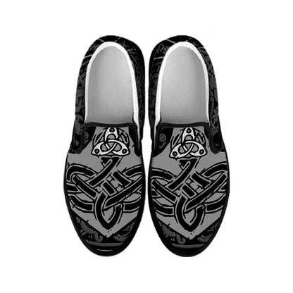 Mjolnir Hammer Of Thor Print Black Slip On Shoes