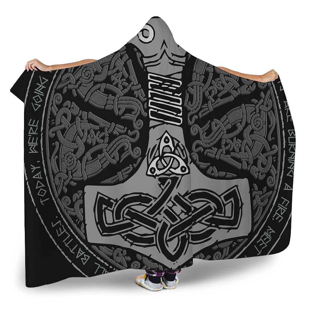 Mjolnir Hammer Of Thor Print Hooded Blanket