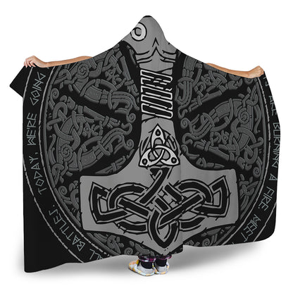 Mjolnir Hammer Of Thor Print Hooded Blanket