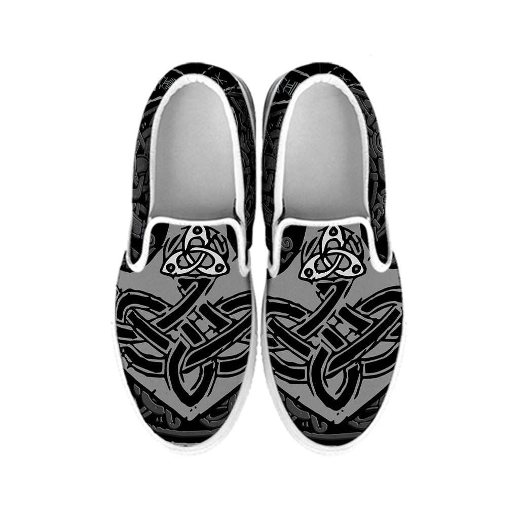 Mjolnir Hammer Of Thor Print White Slip On Shoes