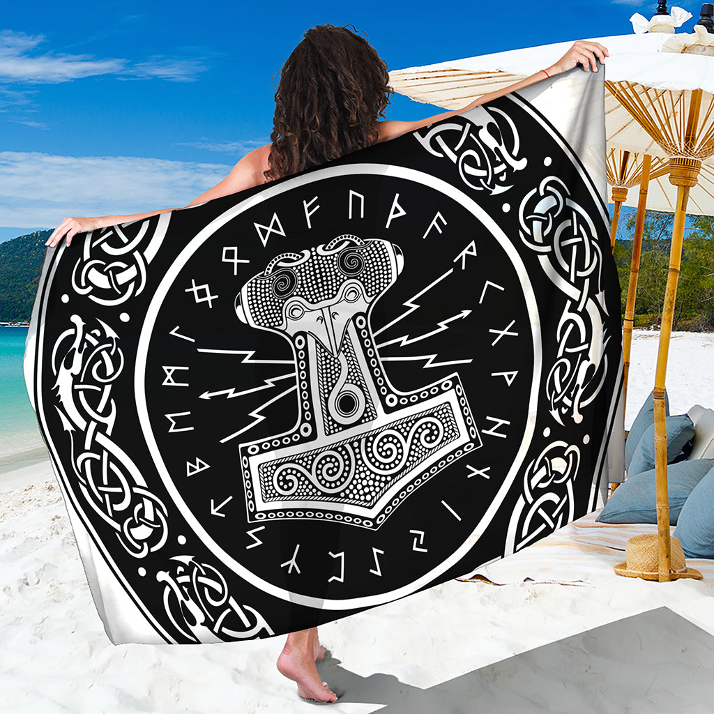 Mjolnir Norse Mythology Print Beach Sarong Wrap