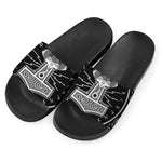Mjolnir Norse Mythology Print Black Slide Sandals