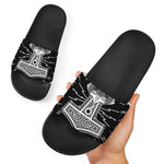 Mjolnir Norse Mythology Print Black Slide Sandals