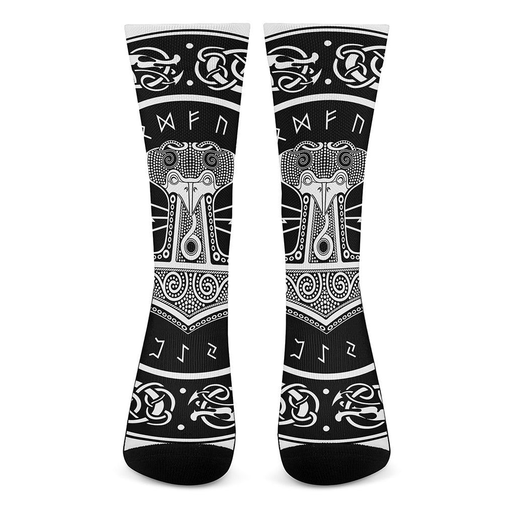 Mjolnir Norse Mythology Print Crew Socks