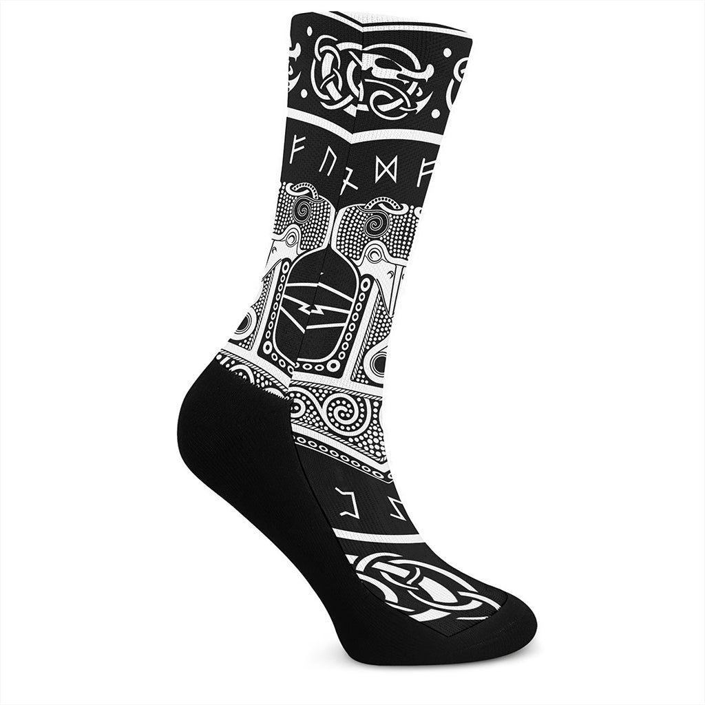 Mjolnir Norse Mythology Print Crew Socks