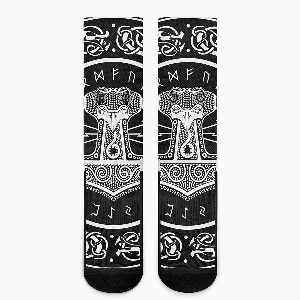Mjolnir Norse Mythology Print Crew Socks