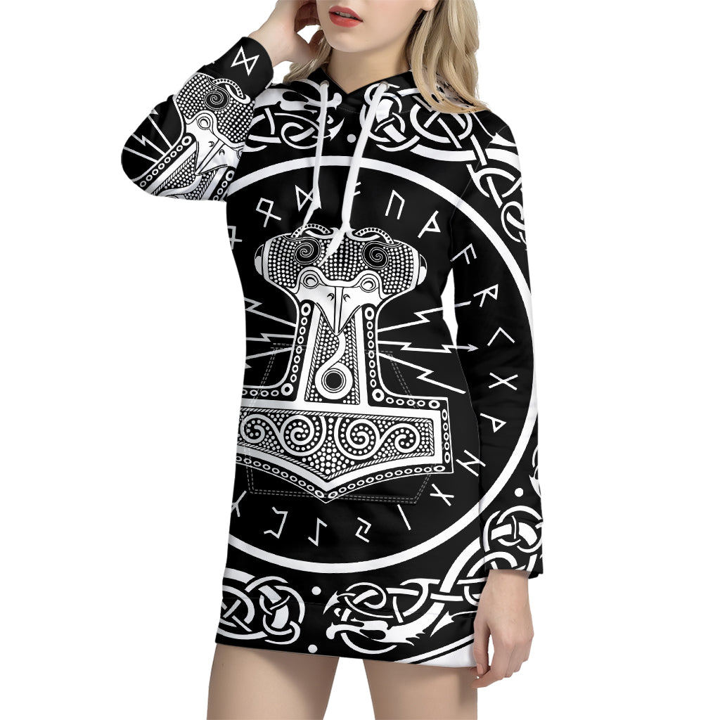 Mjolnir Norse Mythology Print Pullover Hoodie Dress