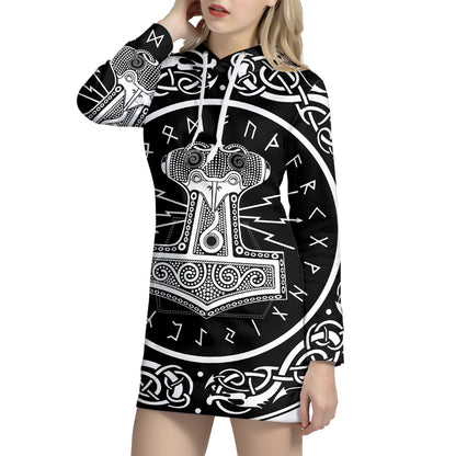 Mjolnir Norse Mythology Print Pullover Hoodie Dress