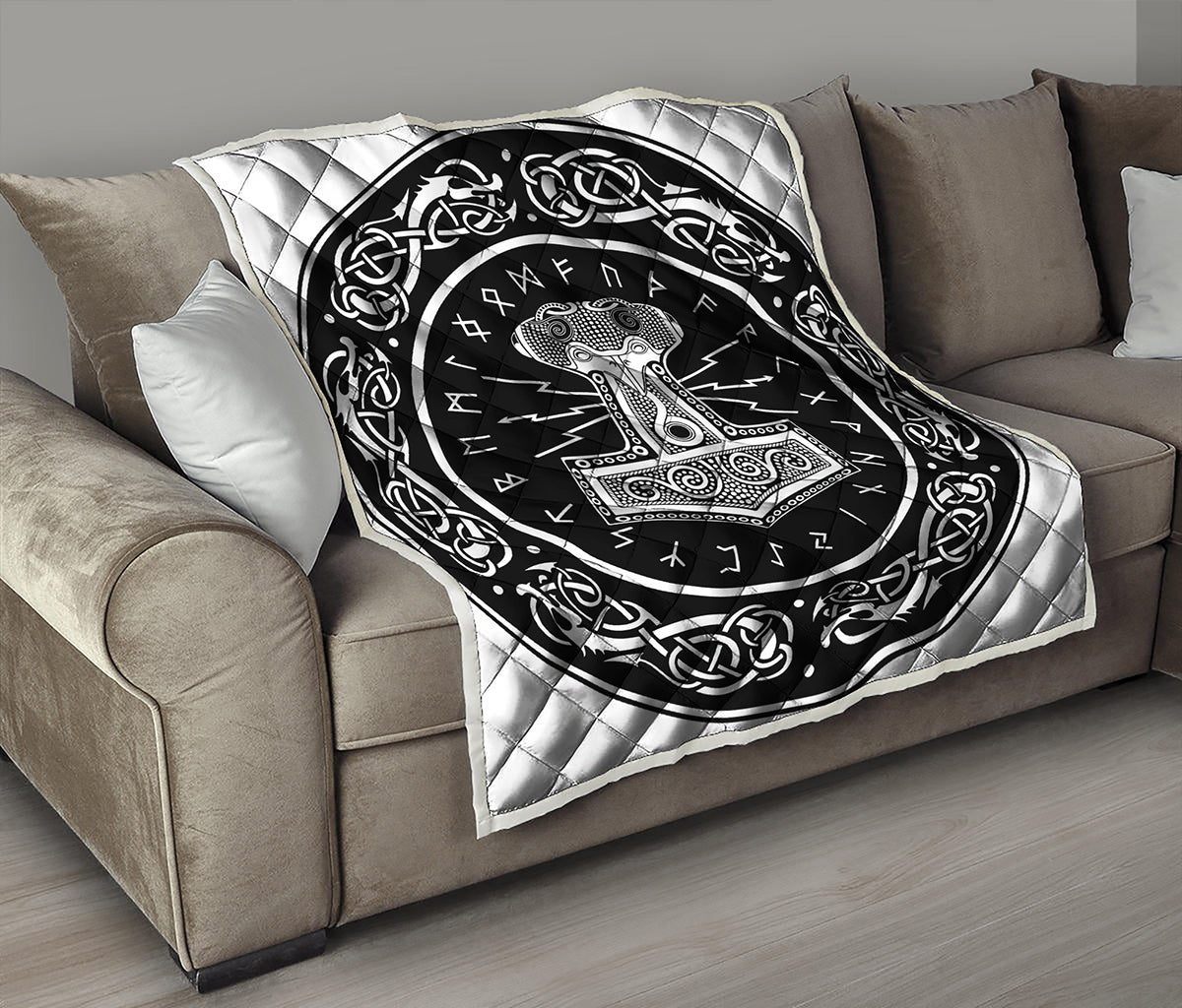 Mjolnir Norse Mythology Print Quilt
