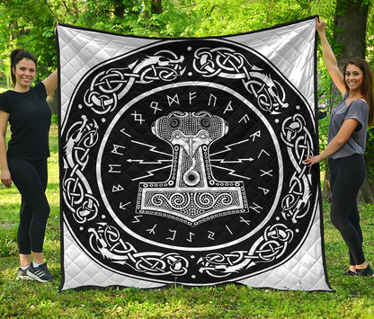 Mjolnir Norse Mythology Print Quilt