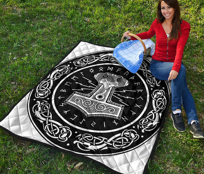 Mjolnir Norse Mythology Print Quilt