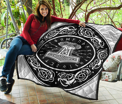 Mjolnir Norse Mythology Print Quilt