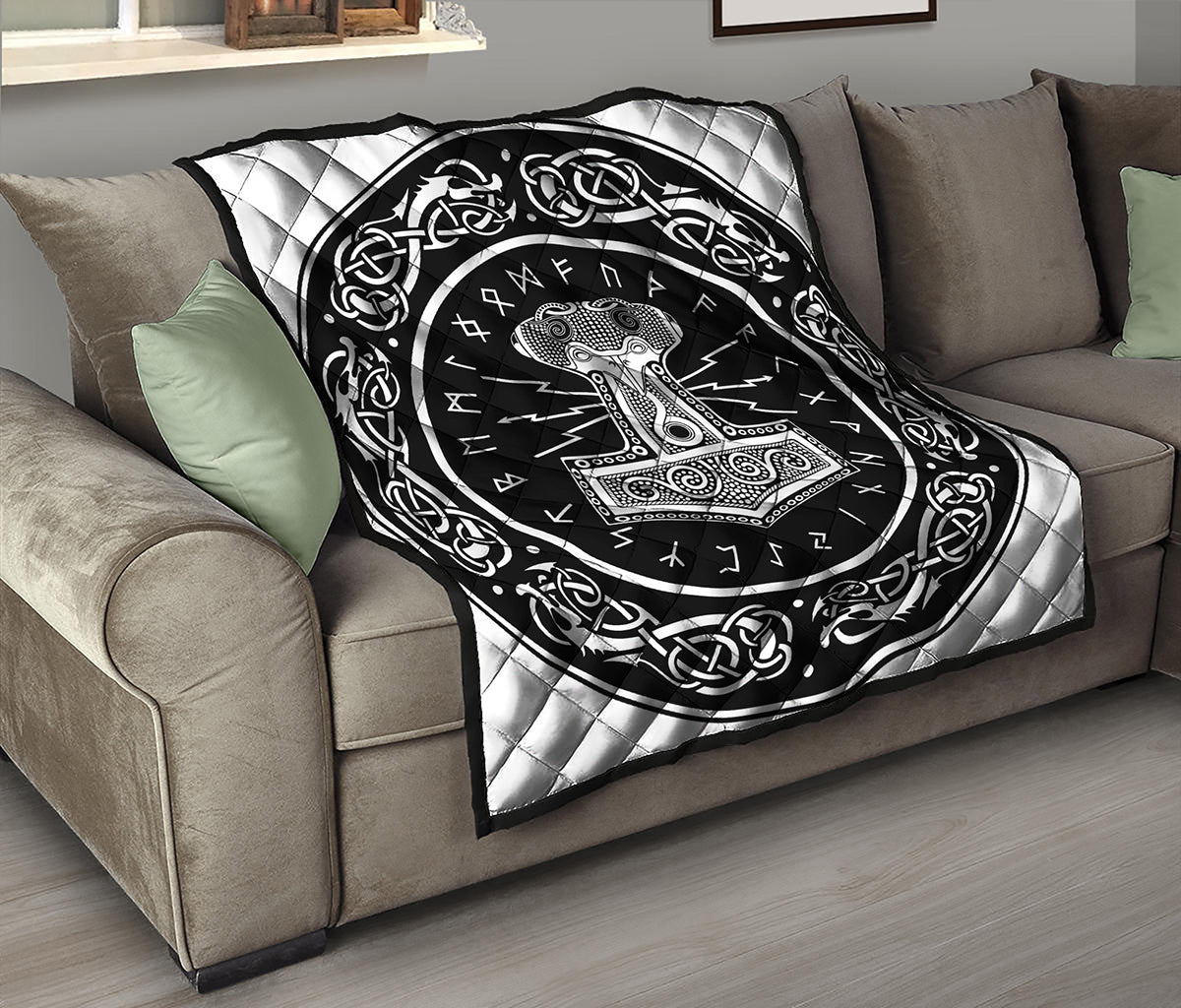 Mjolnir Norse Mythology Print Quilt