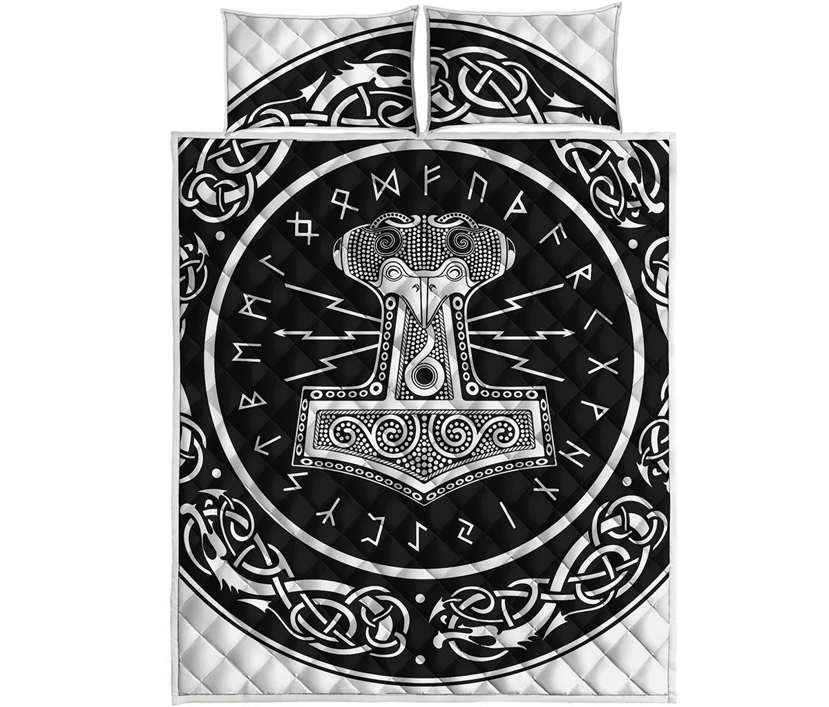 Mjolnir Norse Mythology Print Quilt Bed Set