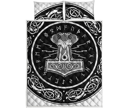 Mjolnir Norse Mythology Print Quilt Bed Set